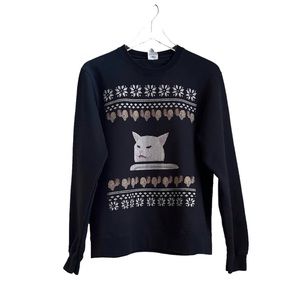 PORT & COMPANY Unisex Woman Yelling Cat Meme Ugly Christmas Sweatshirt